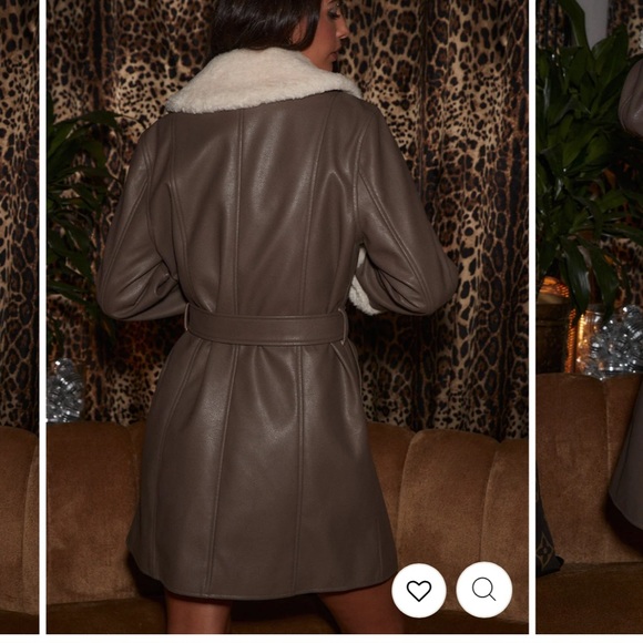 GIGI TAUPE VEGAN LEATHER PEA COAT - Picture 2 of 6